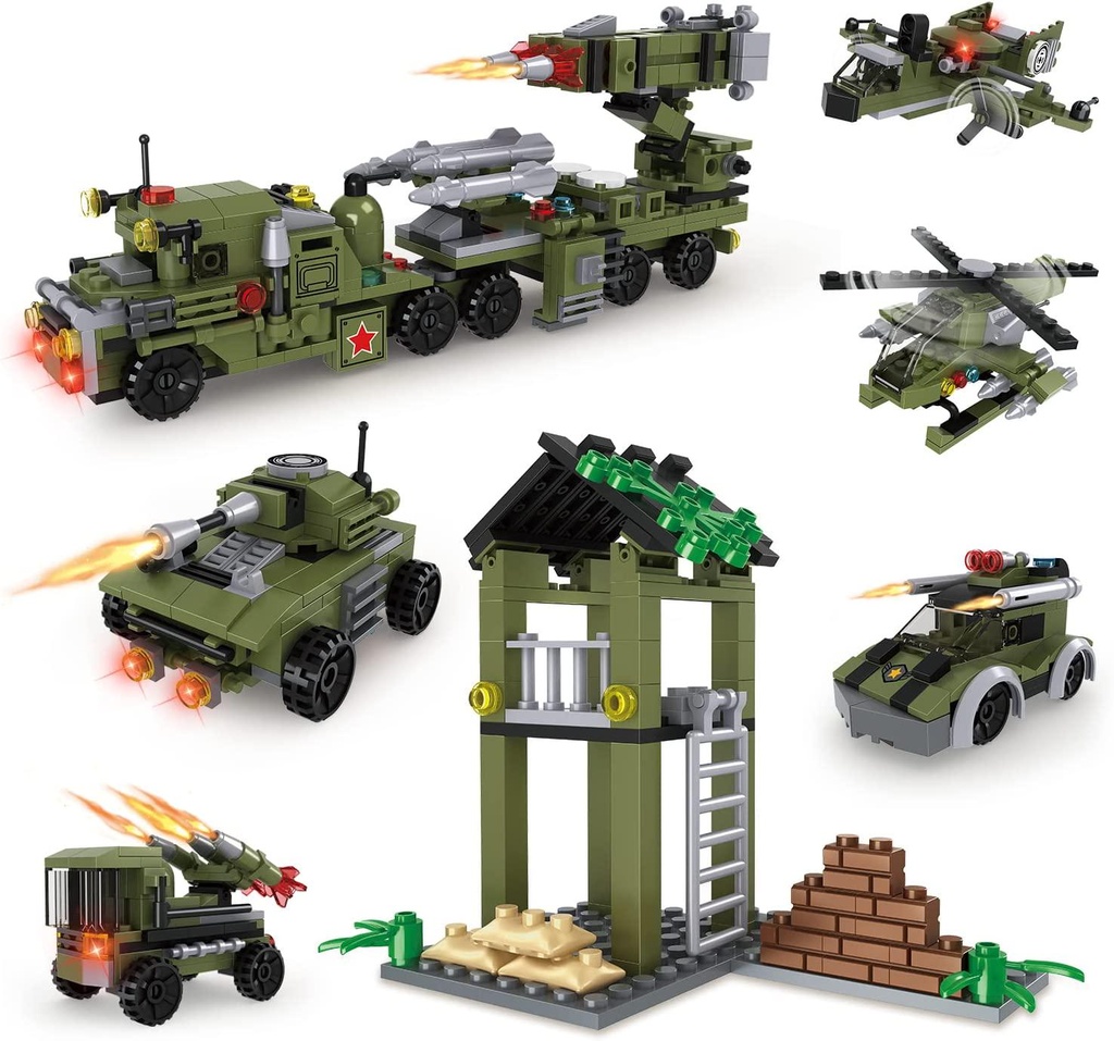 905 Pieces Building Toys Set, Army Military Base Building Kit with Army Vehicles, Tank, Airplane, Helicopter, Military Vehicles Model Blocks Toy for 6 7 8 9 10 Year Old Boy Kids Gifts