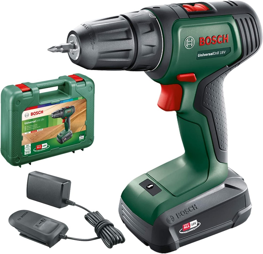 Bosch Cordless Drill Driver Universaldrill 18 (1 Battery, 18 Volt System, 1.5 Ah, in Case)