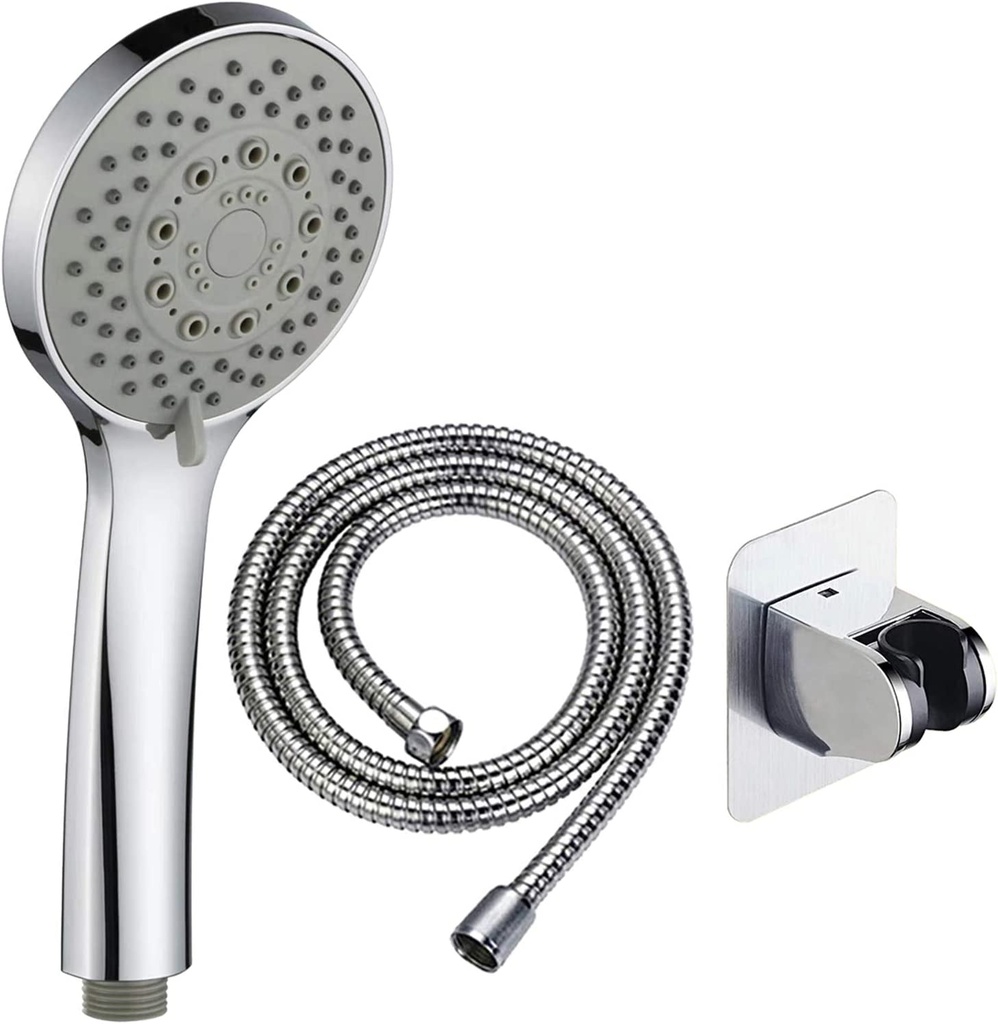 Handheld Shower Head with 5 Spray Setting Modes, Self Adhesive Water Saving Showerhead, Multi-Functions, Bathroom Accessories W/ 59'' Hose, Bracket, Chrome