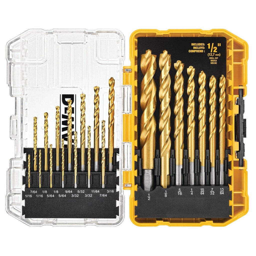 DW1361 Titanium Pilot Point Drill Bit Set, 21-Piece, Black