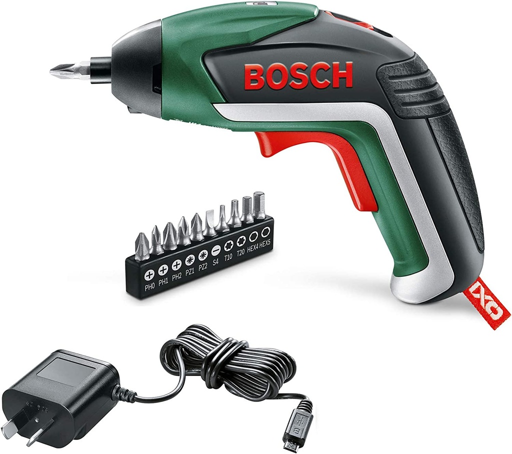 Bosch Cordless Screwdriver IXO V Basic Set (Integrated Battery, 3,6 Volt, 10 Screwdriver Bits, Micro USB Charger Included, in Case)