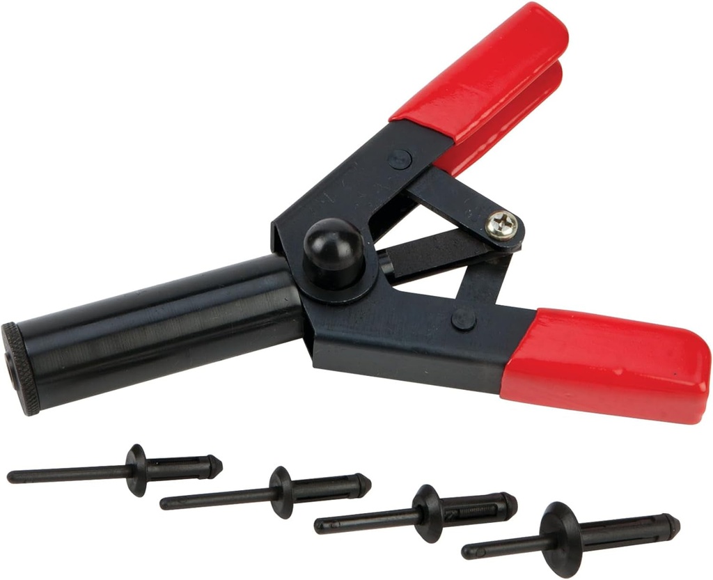 Performance Tool W2005 One-Handed Poly Rivet Gun Kit with Long Stem Riveter, Black and Red (41Pc)