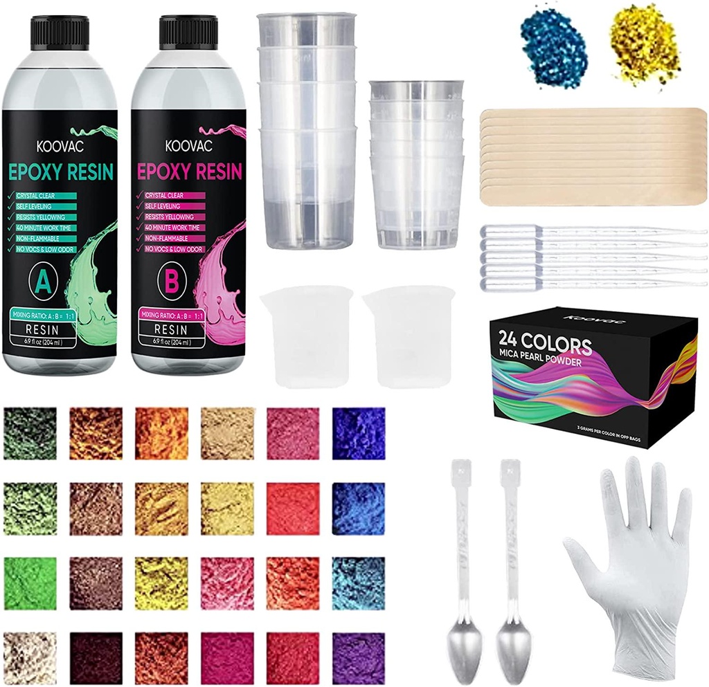 55 PCS Epoxy Resin Kit for Beginners, Resin Kits and Molds Complete Set, Crystal Clear Resin Casting Kit Includes Colors Pigments, Dyes, Glitters, Measuring Cups Jewelry Making, Art, DIY, Wood