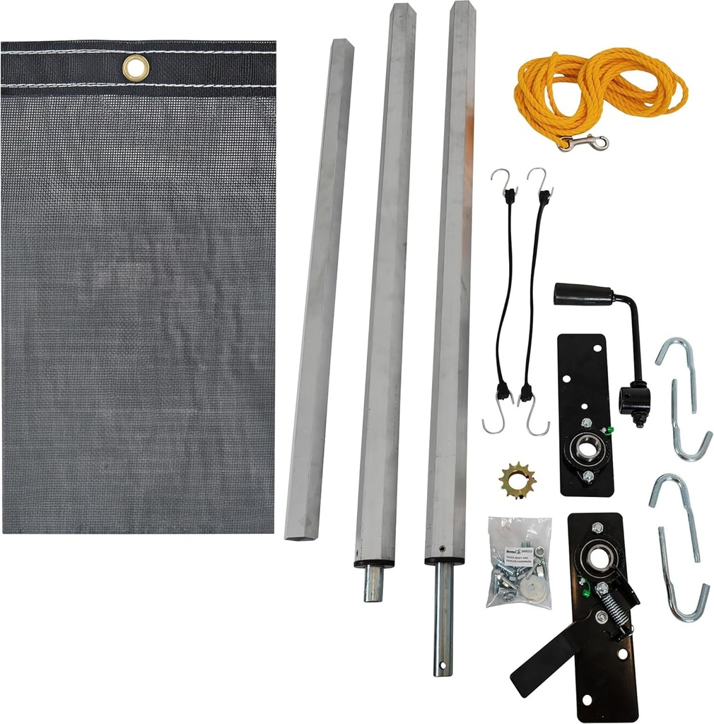 Buyers Products DTR7520 Manual Aluminum Tarp System, 7-1/2 FT X 20 FT Mesh Tarp, without Deflector, Dump Body Tarp Kit, Dump Trailer Accessories, Dump Body Accessories, Black