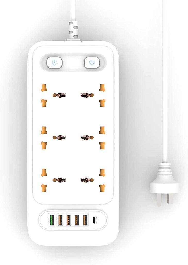 Surge Protection Power Board 20W PD Typc C Port,3 Meters Surge Protector with 6 Universal 10AC/3000W Outlet and 5 USB Ports for Home,Office,Travel,Computer Desktop & Charging Power Strip