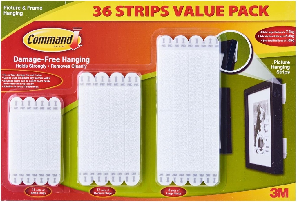 3M  36 Picture & Frame Hanging Strips Value Pack