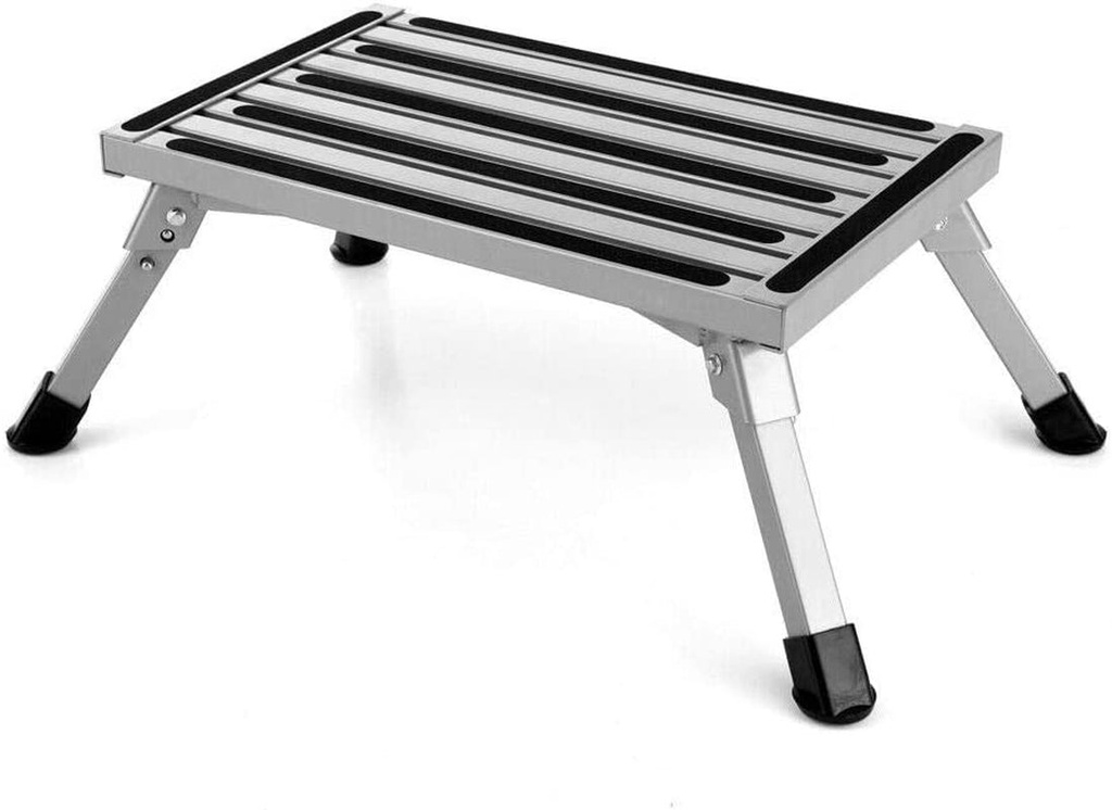 Folding Step Stool, Portable Aluminium Platform Steps Anti-Slip Surface & Rubber Feet Caravan Accessories Camper Trailer, 200KG Capacity