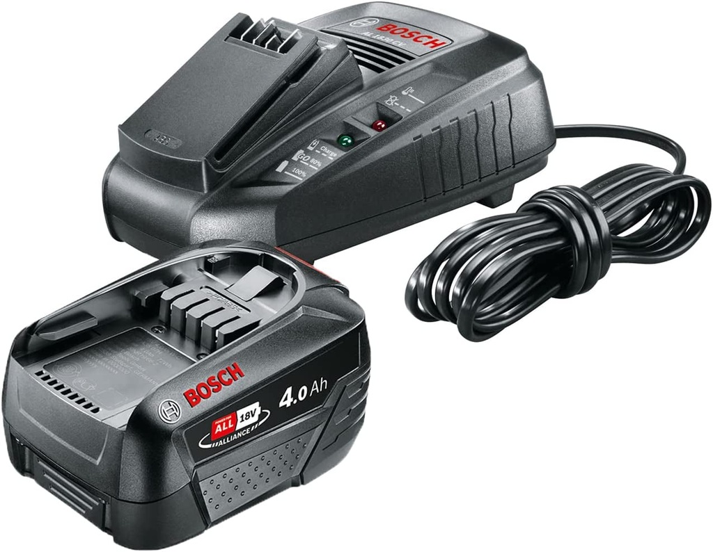 Bosch Lithiumion Battery and Charger Starter Set (1 Battery, 18 Volt, 4,0 Ah, DIY)