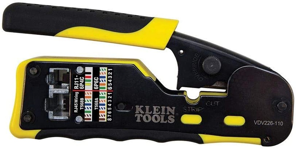 A-VDV226-110 Pass Thru RJ45 Racheting Compact Crimp Tool, Yellow/Black