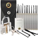 Lock Picking Kit with Practice Lock - Stainless Steel Multitool Practice Tool Lock Set with Padlock 15Pieces