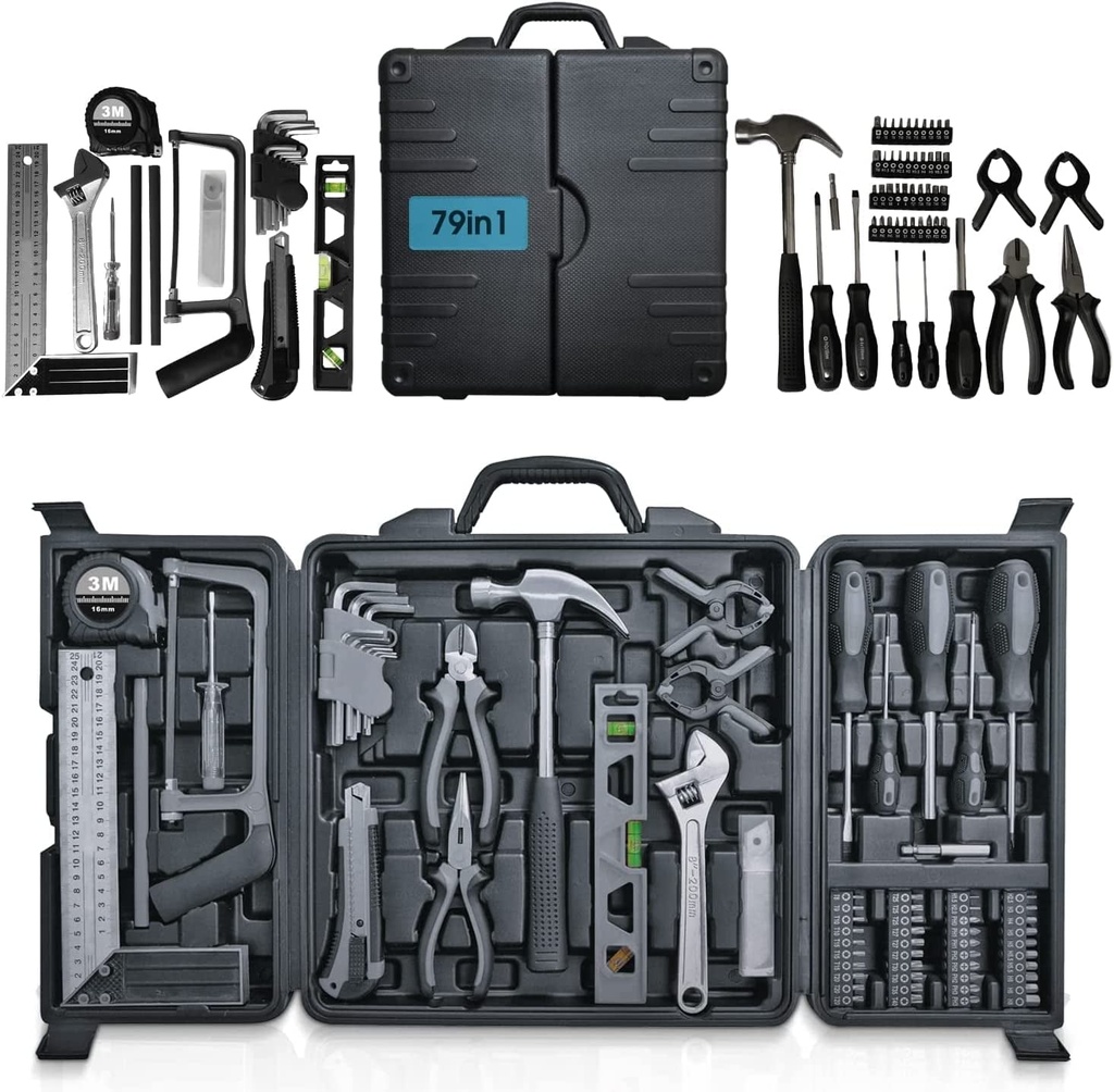Household Repair Tool Set 79Pcs Multi-Functional Precision Screwdriver Hammer Set Repair Tool Kit for Household Repair Maintenance (79Pcs Tool Kits)