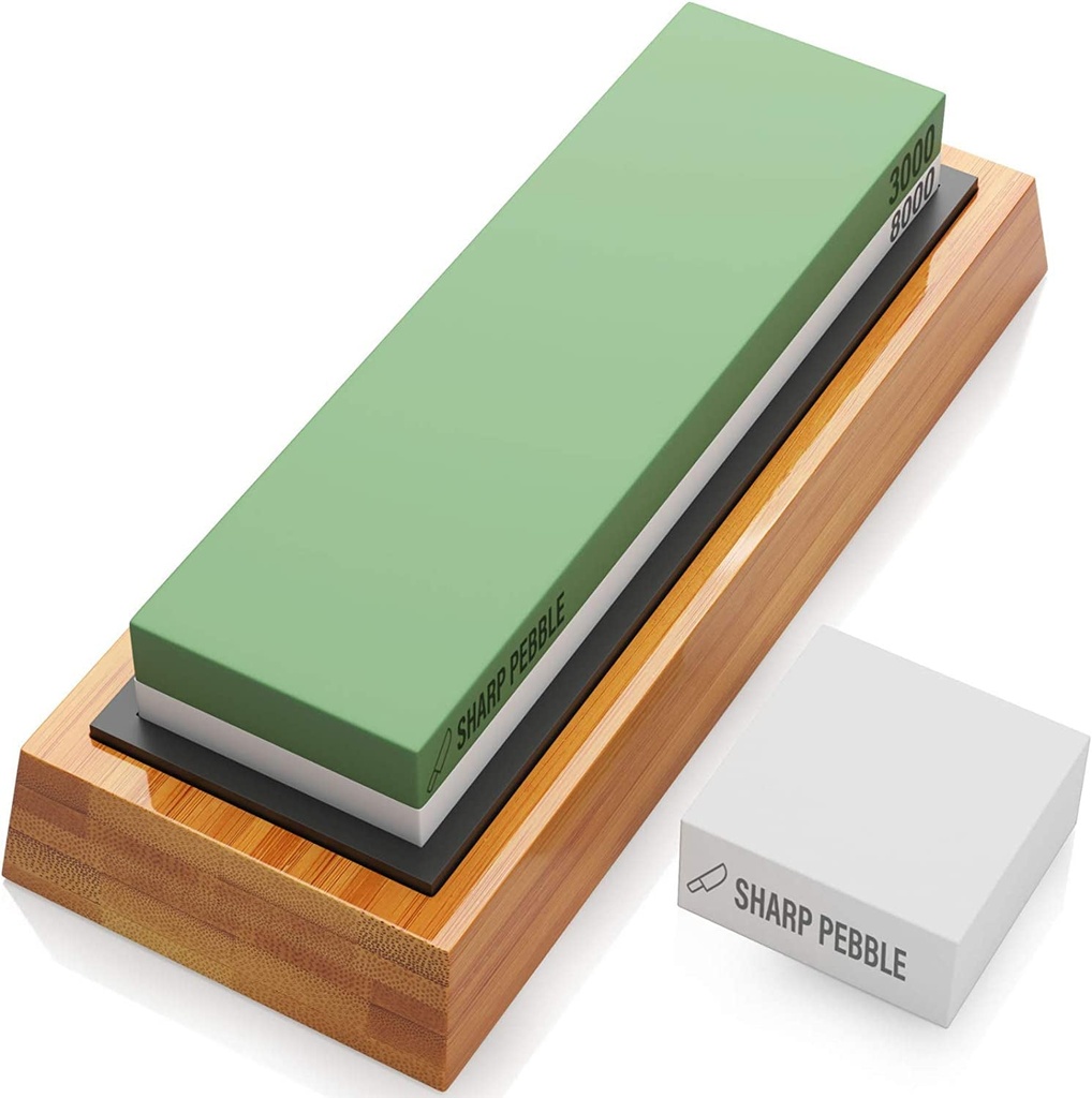 Premium Sharpening Stones 2 Side Grit 3000/8000 Whetstone - Kitchen Knife Sharpener Waterstone with Non-Slip Bamboo Base & Flattening Stone