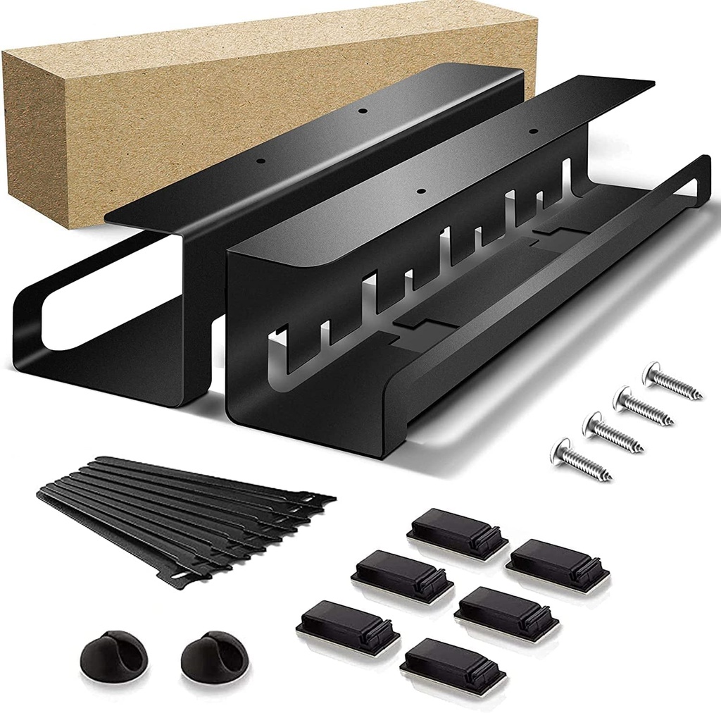 Under Desk Cable Management Tray,  2 Pack Cable Tray, Wire Management Tray to Hide Cables Power Strips, Large under Table Wire Organizer for Office & Home
