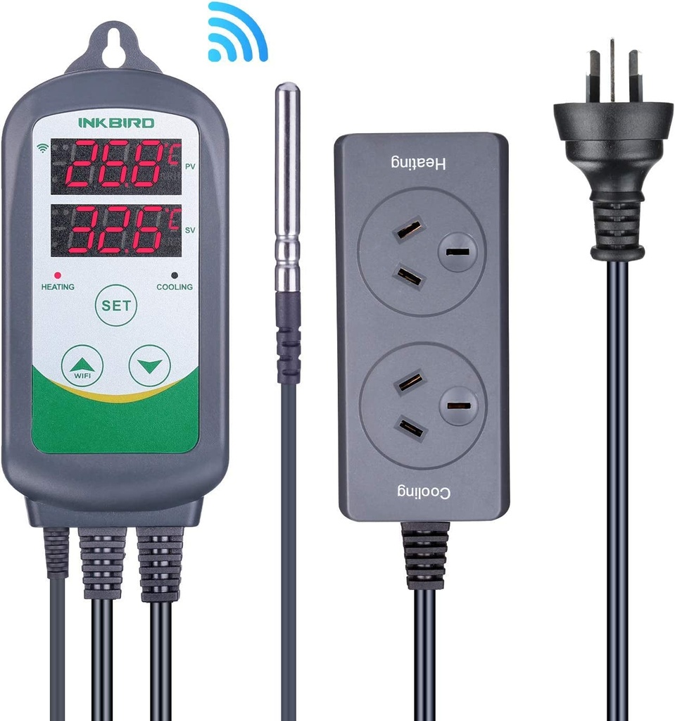 ITC-308 Wifi Digital Temperature Controller 220V Outlet Thermostat, 2-Stage, 2200W, W/Sensor Smart Thermostat Google Alexa IFTTT APP Support Remote Monitor Control