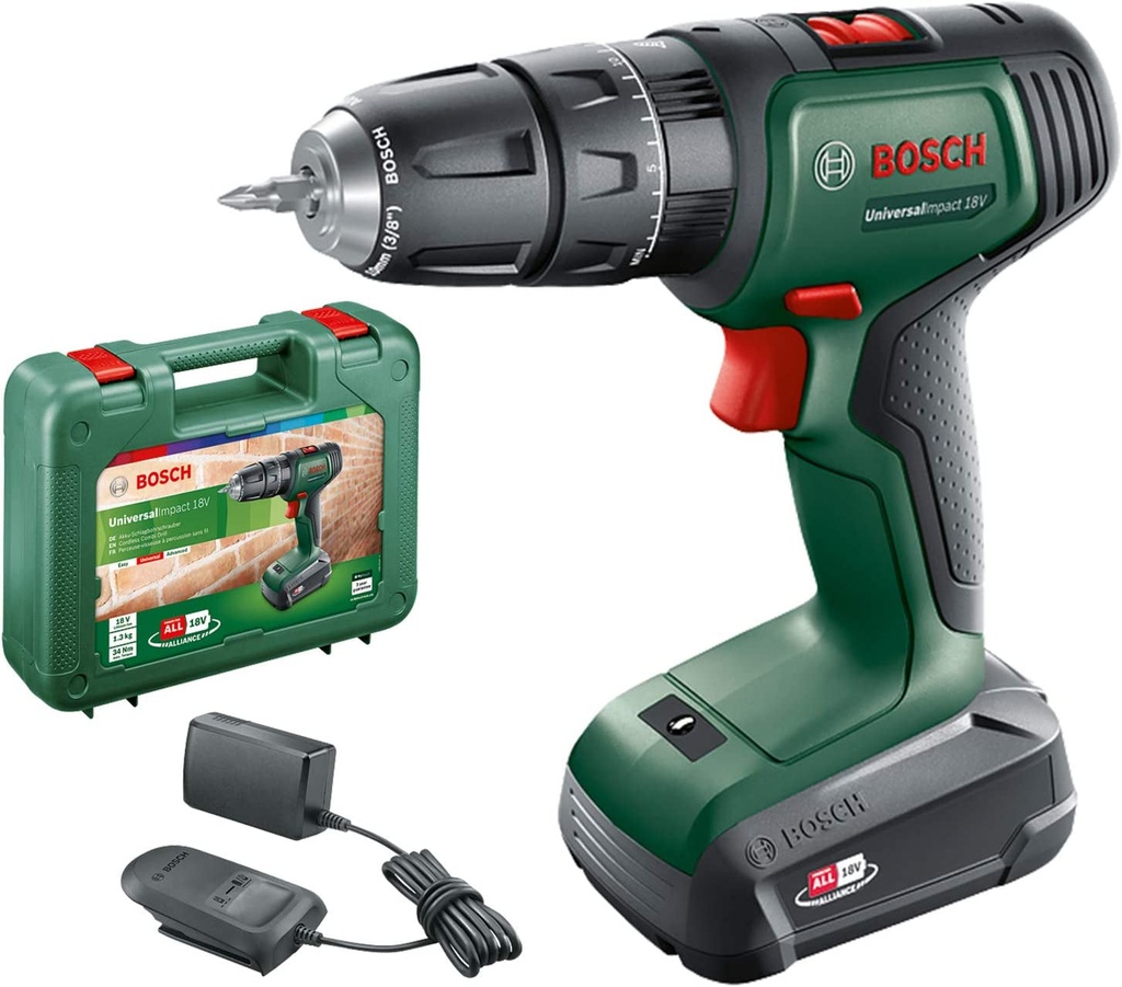 Bosch Cordless Hammer Impact Drill Universalimpact 18 (1 Battery, 18 Volt System, in Case)