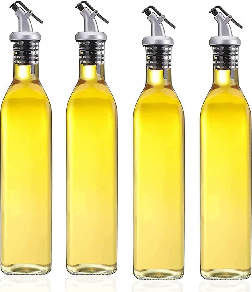 InMalla Glass Olive Oil Bottle Dispenser with Labels, 4 Pack 500ml Olive Leakproof Oil Carafe Decanter for Kitchen Home