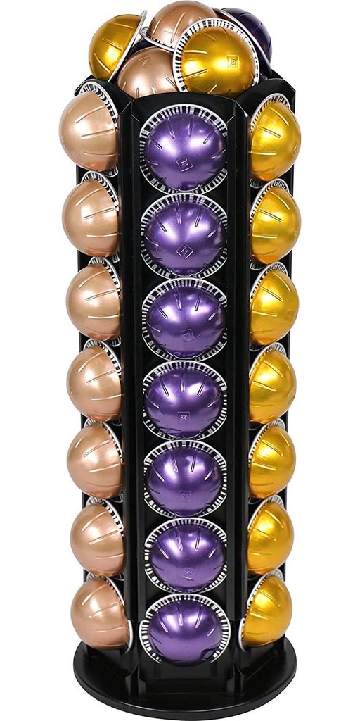 EXZACT Coffee Capsule Holder, Compatible with Vertuo (42+ pods) - Rotating Pod Tower Rack