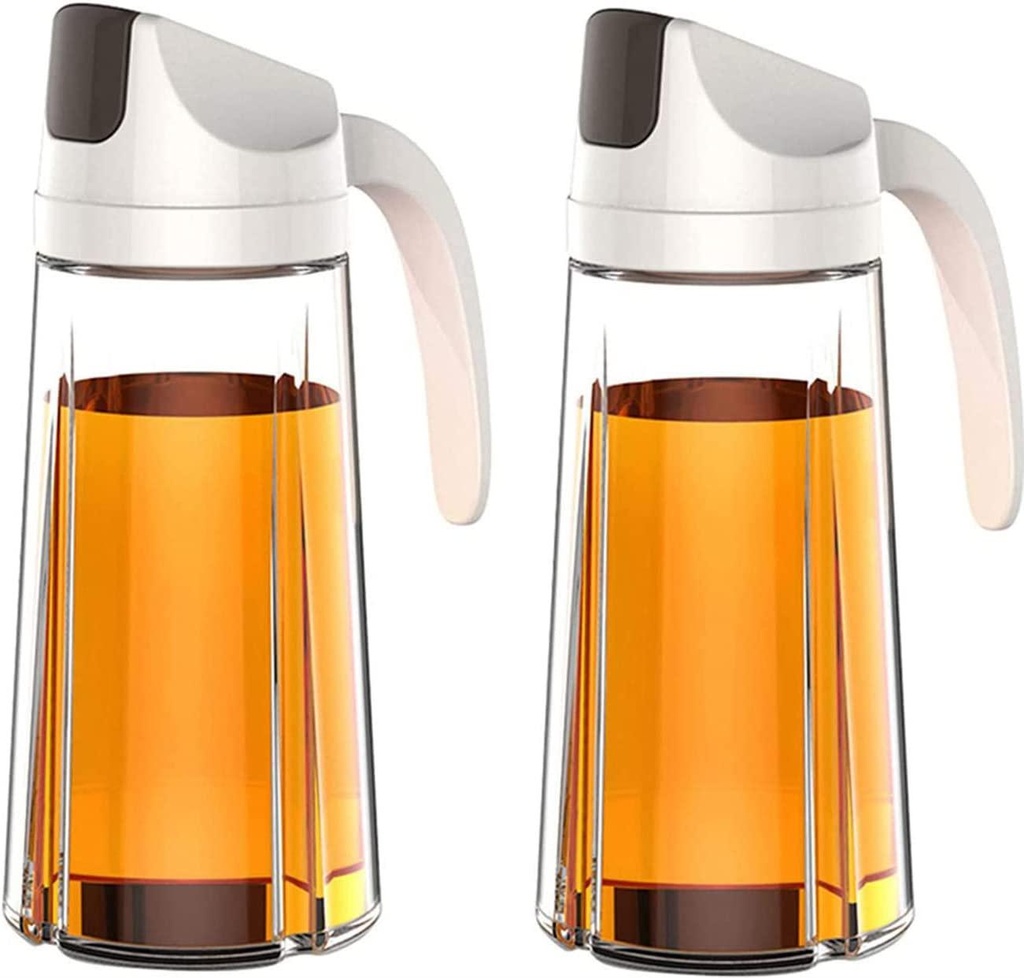 PENGQIMM Auto Flip Olive Oil Glass Bottle,Oil Dispenser,Oil Bottle Dispenser Vinegar Glass Jug,Olive Oil Glass Dispenser Bottles,Non-Drip Spout,Non-Slip Handle for Kitchen Cooking, 22 Oz(630ml),2 pcs