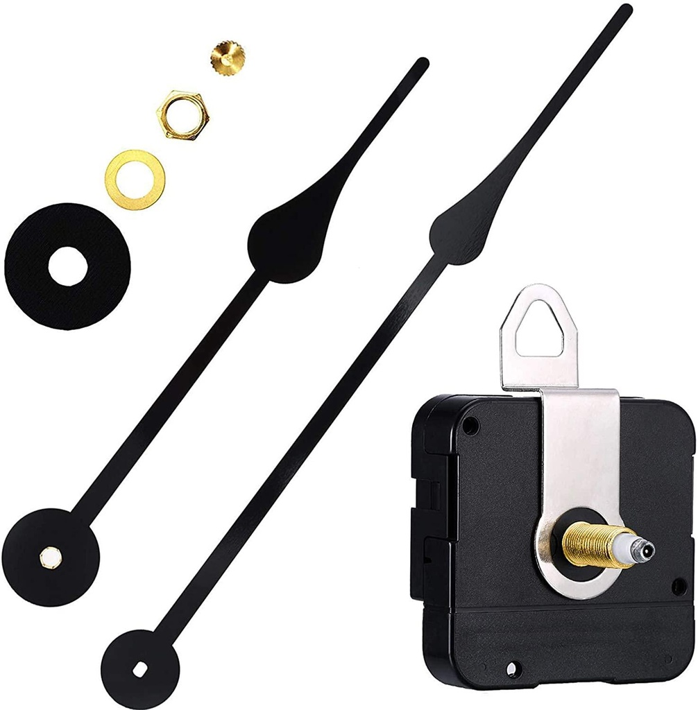 High Torque I Shaft Hands Quartz DIY Wall Clock Movement Mechanism with 9.1 Inch Long Spade Hand Battery Operated Repair Parts Replacement, 1/2 in Max Dial Thickness, 9/10 in Total Length
