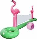 SCS Direct Giant 12ft Long Inflatable Flamingo Pool Volleyball Net w Ball Set - Fun Swimming Pool Float Game for Kids or Adults, Outdoor Backyard Pool Parties, Family Fun Summer Water Activity