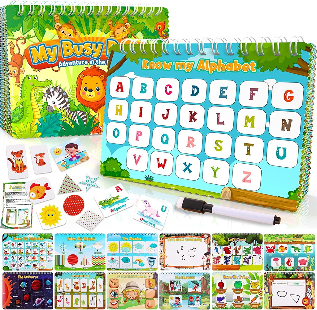 Innofans Montessori Preschool Learning Activities - 12 Themes Autism Toddler Activity Learning Materials School Supplies Baby Sensory Educational Toys Book Busy Board for Ages 1 2-4 3 4 5+ Years Old