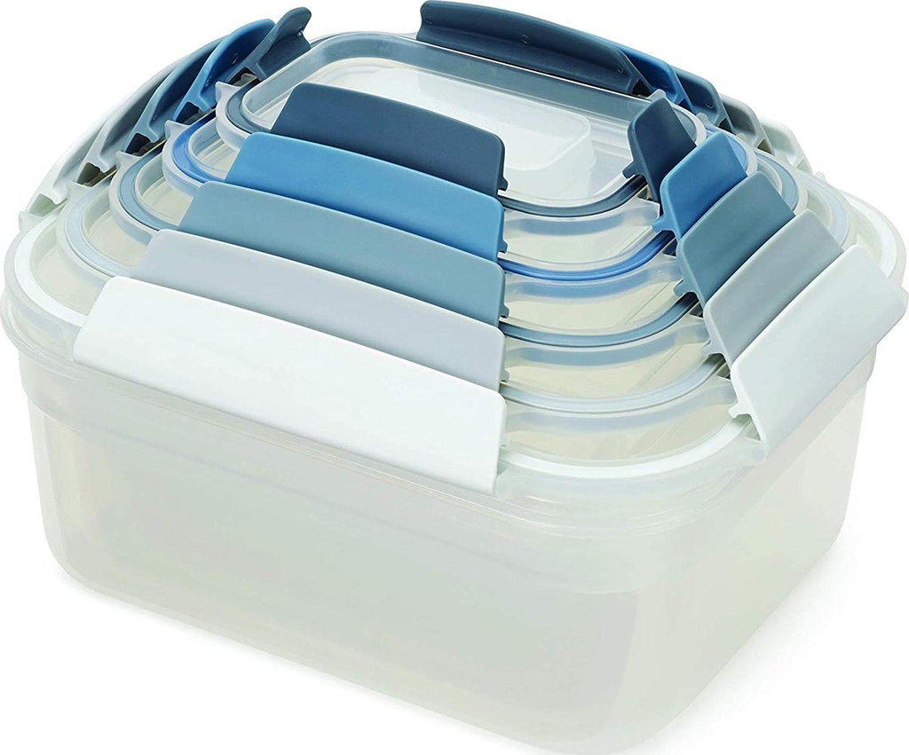 Joseph Joseph Nest Lock Plastic Food Storage Container Set with Lockable Airtight Leakproof Lids, 10-Piece, Sky