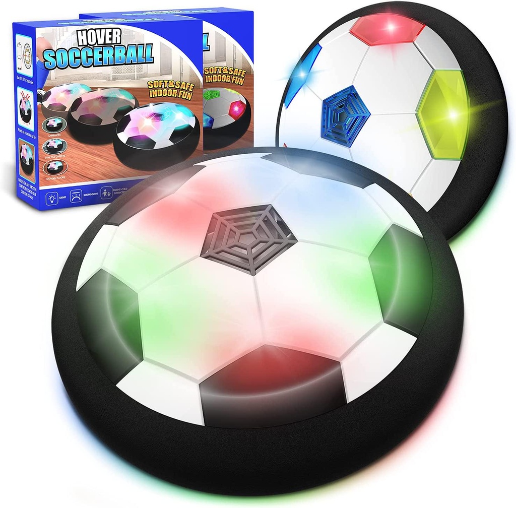 KKONES Kids Toys Hover Soccer Ball(Set of 2), Battery Operated Air Floating Soccer with Colorul LED Light and Soft Foam Bumpers, Indoors Outdoors Training Football for 3-16 Year Old Boys and Girls