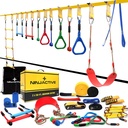 NINJACTIVE Ninja Slackline Warrior Obstacle Course for Kids with 4 Play Modes, 2 Slack Lines - 2x56 Weatherproof Ninja Course with 12 Attachments Like Swing, Arm Trainer - Durable Outdoor Course