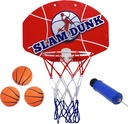 Kipi Toys Slam Dunk Mini Basketball Hoop Set-Over The Door Plastic Toy Backboard 14 X 10 with Net, 3 Ball Pump. Simple Assembly, Easy Clip-on Mount Game for Kids Children Or Adults