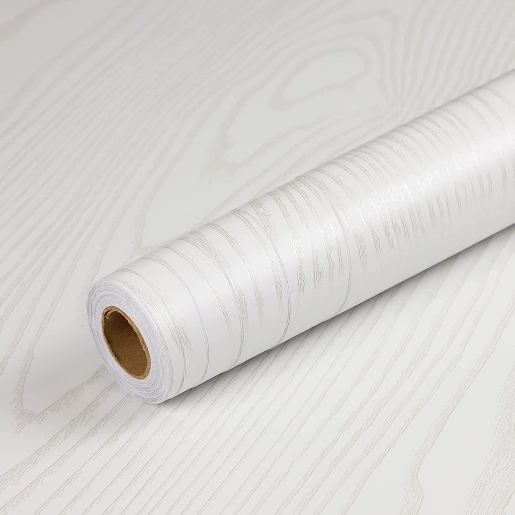 Homease White Wood Grain Contact Paper 24 x 196 in, Self-Adhesive Wallpaper Peel and Stick Removable Decorative Wall Covering Vinyl Film for Shelf Liner Furniture Kitchen Cabinet Countertop Drawer