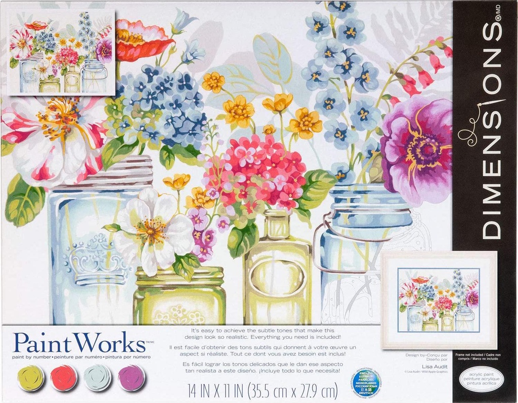 Dimensions, Rainbow Flowers, PaintWorks Paint by Numbers Kit for Adults and Kids, 14'' x 11'