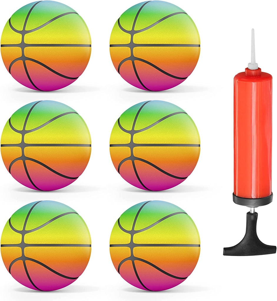 BestKid Ball Mini Basketball Set 6Pcs Inflatable Miniature Basketball Set with Included Pump and Needle Durable Rubber Material Ideal for Pool, Indoors, Parties