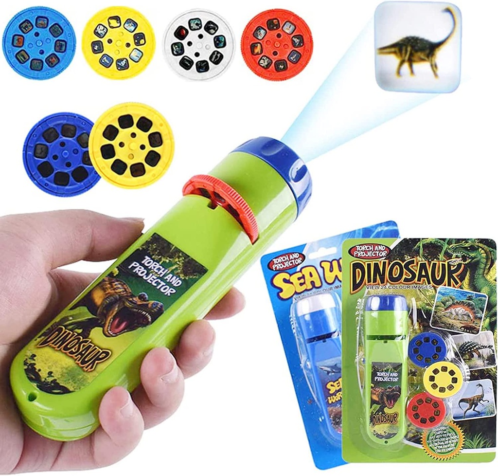 Yeelan 2PCS Dinosaur Projector Torch Projection Light Animal Torches lamp Flashlight Educational Learning Bedtime Night Light for Child Kids Infant (2 Themess, 48 Images, 2set, Dinosaur + Sea World)