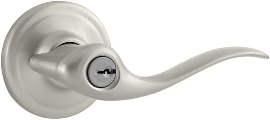 Tustin Keyed Entry Lever with Microban Antimicrobial Protection Featuring Smartkey Security in Satin Nickel
