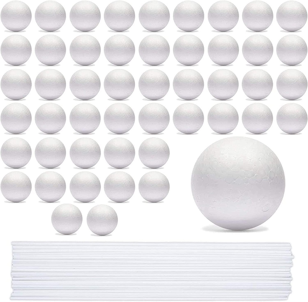 24 Foam Balls and 24 Dowels Set for DIY Arts and Crafts (48 Pieces)