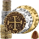 Pirate Coins - 36 Bronze, Silver and Gold Treasure Coin Set, Metal Replica Spanish Doubloons for Board Games, Tokens, Cosplay - Realistic Money Imitation, Pirate Treasure Chest - M, L. XL Sizes Mix