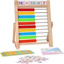 KIDWILL Kids Learning Toy, 10-Row Wooden Frame Abacus with Multi-Color Beads, Counting Sticks, Number Alphabet Cards, Manipulative Math Calculating Tool Gift for 3+ Old Boys Girls