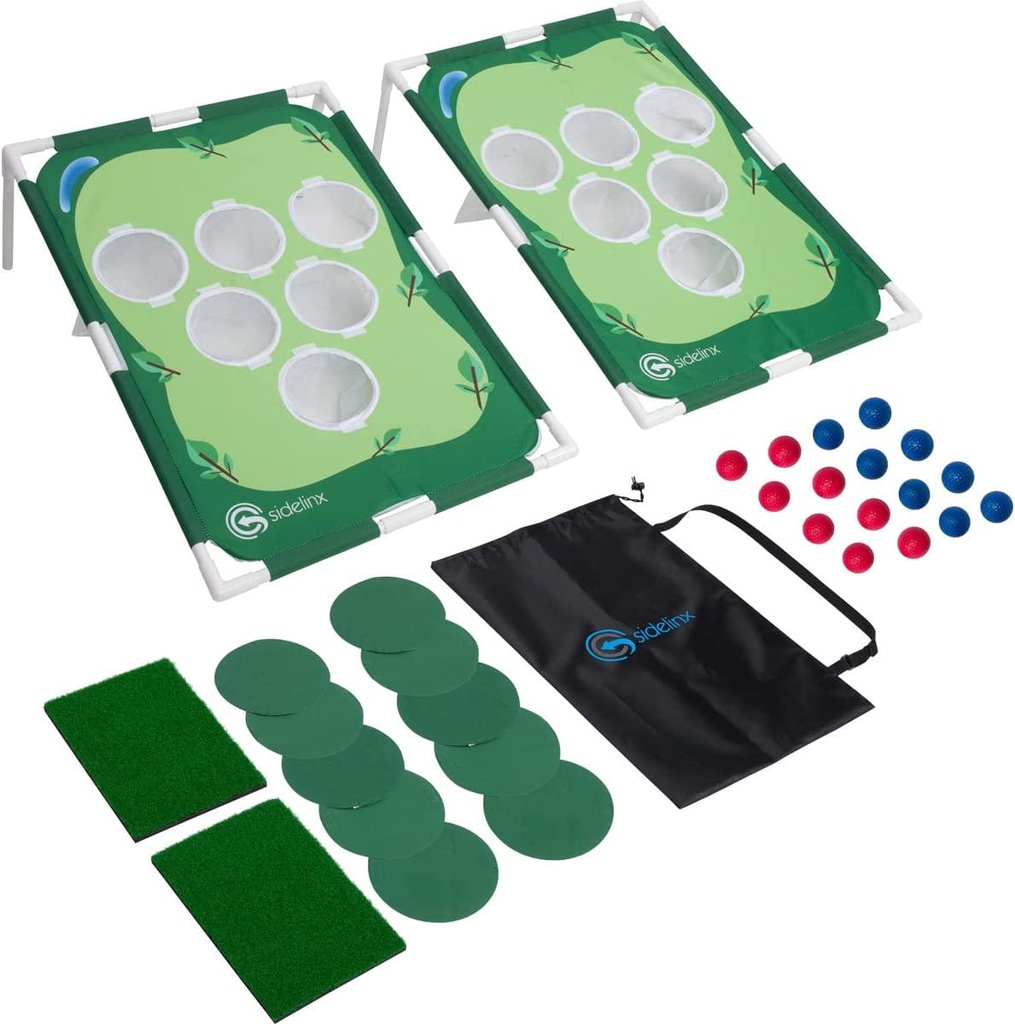 Sidelinx Golf Pong Set - Mash Up of Golf, Cornhole and Pong - Indoor or Outdoor Chipping Practice Game - Perfect Golf Gift for Adults