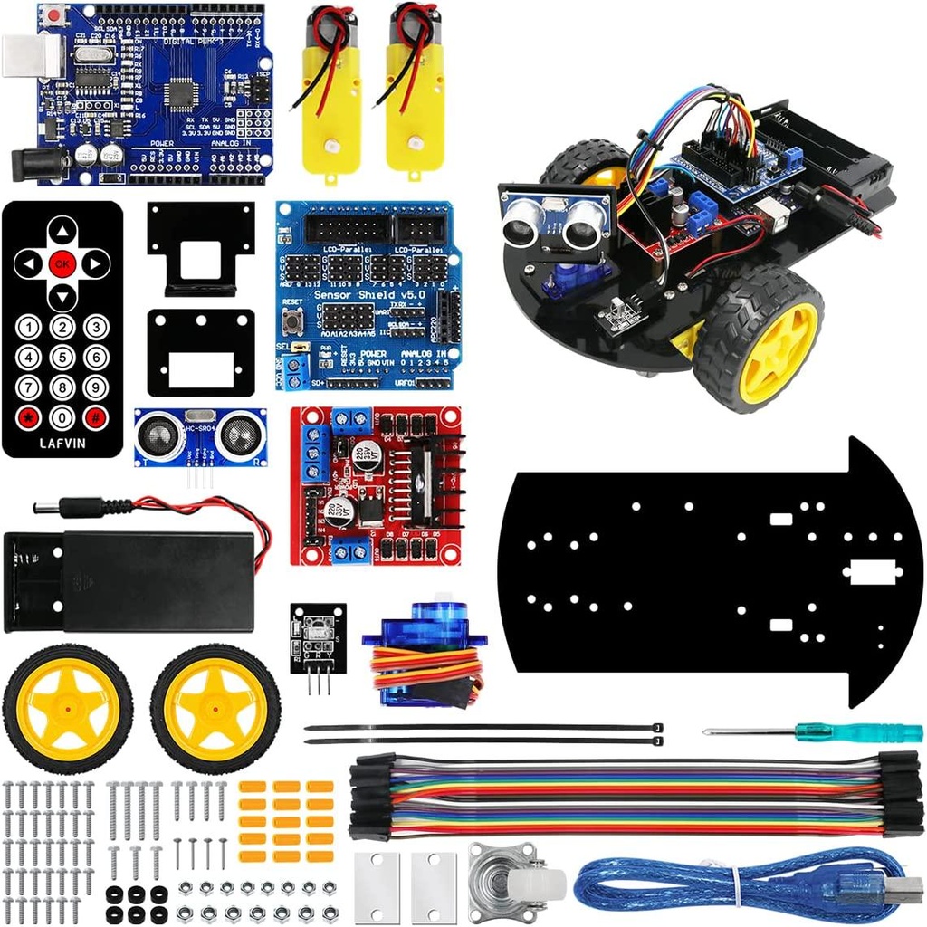 LAFVIN Smart Robot Car 2WD Chassis Kit with Ultrasonic Module for Uno R3,Remote for Arduino DIY Kit