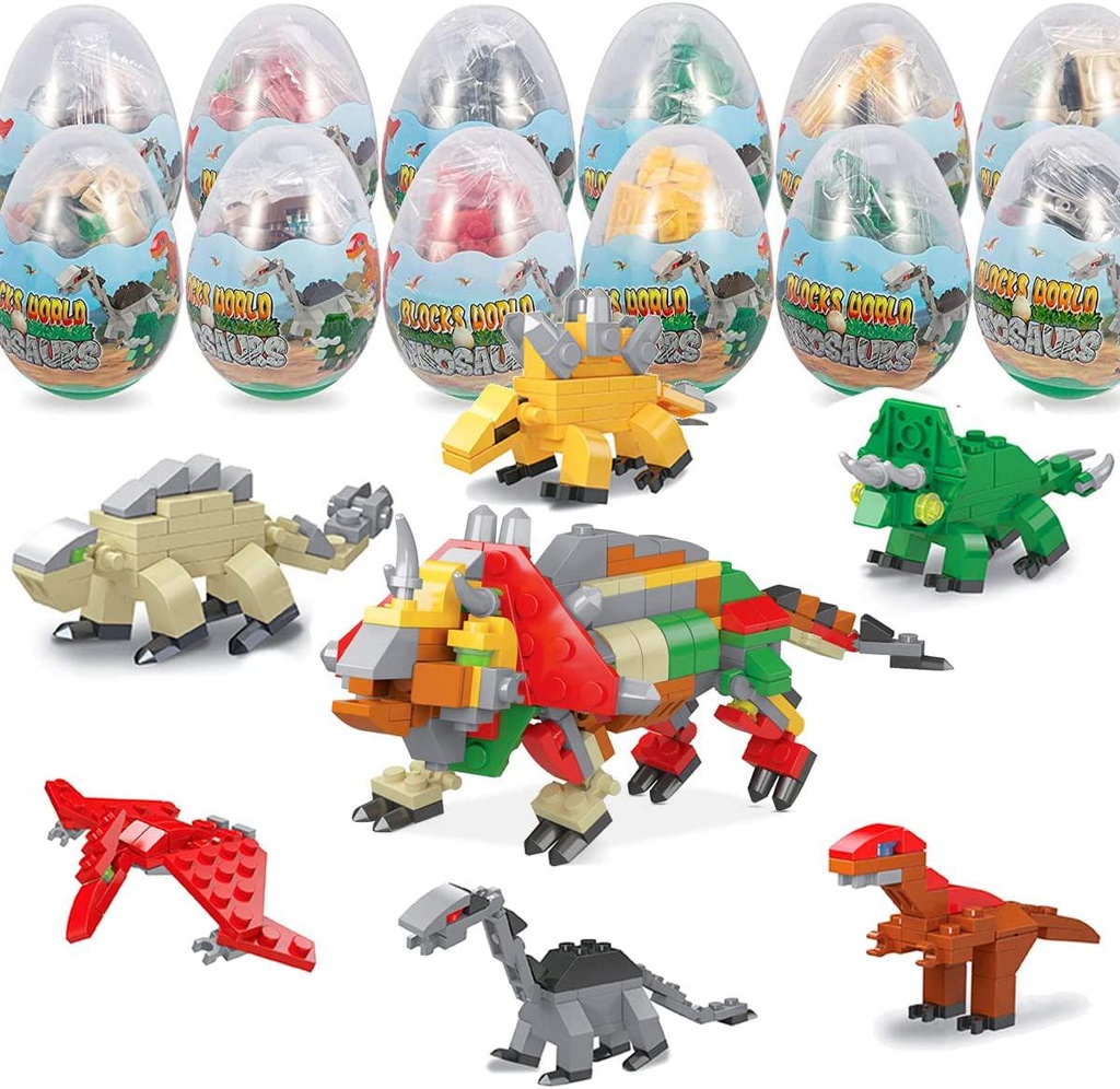 LEBOCADO 12PCS Dinosaur Building Blocks, 6 in 1 STEM Toys Building Sets with Gift Box Jurassic Mini Animals Building Blocks Sets, Party Favors for Kids Goodie Bags/Cake Topper/Birthday Gifts