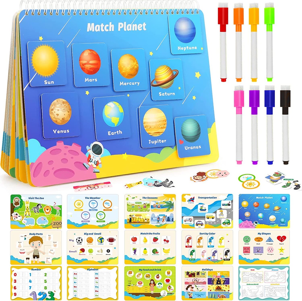 shirylzee Busy Book for Kids, 18 Themes Toddler Preschool Learning Activities Montessori Toys for 2-4 Year Old with 8 Color Maker for Toddlers, Autism Sensory Toys Gifts for Boys, Girls