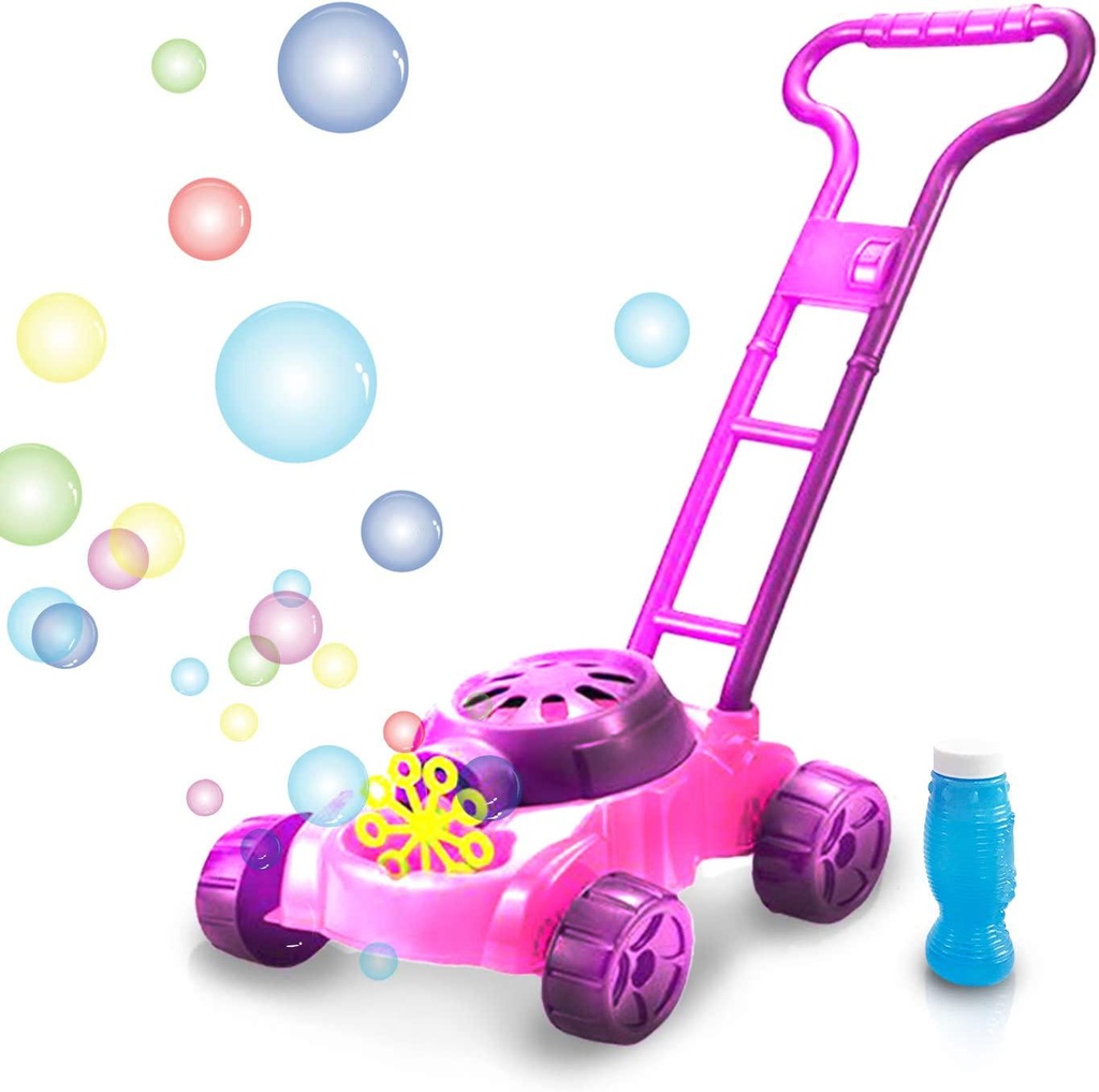 Wolfwhoop Bubble Lawn Mower - Kids Bubble Blower Machine Lawn Games - Bubbles Blowing Push Toys - Best Birthday Gift for Boys, Girls, Toddlers-Pink