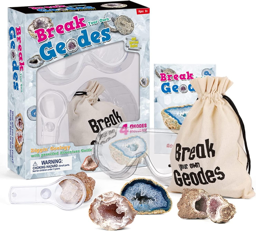 Byncceh Break Open 4 Premium Geodes-Discover Crystal Treasure Hidden Inside These Rocks Great Stem Science Toy and Educational Gift for Kids