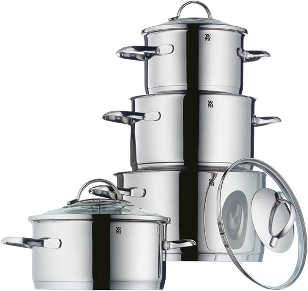 WMF Pot Set 4-Piece Provence Plus Pouring Rim Glass Lid CromarganÂ Stainless Steel Polished Suitable for Induction Hobs Dishwasher-Safe