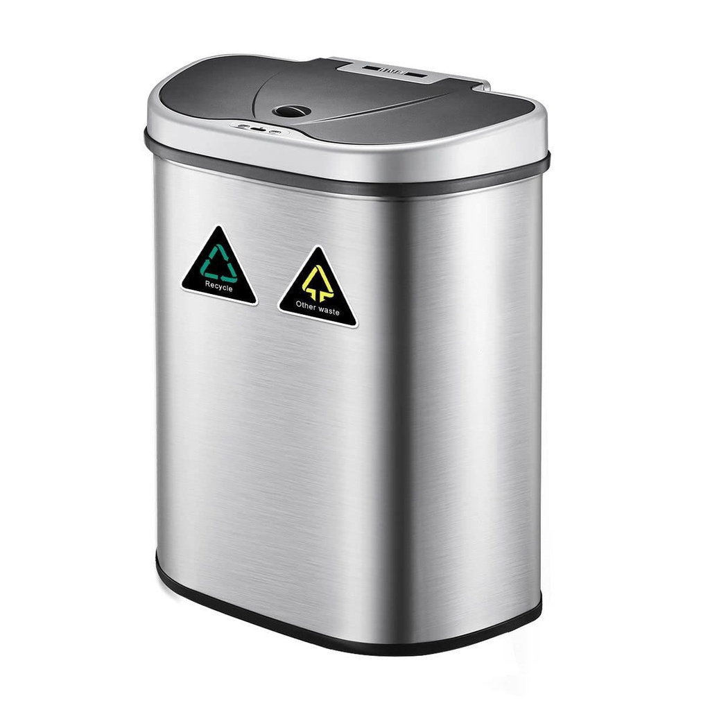 Maxkon 70L Motion Sensor Bin Dual Bin Recycle Rubbish Bin Touchless Kitchen Waste Can Stainless Steel Sliver
