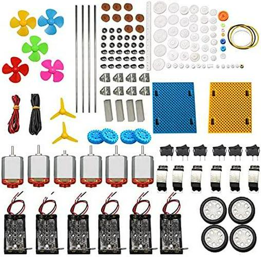 AOMAG DC Motors Kit for Kids, 6 Set 159pcs Mini Electric Hobby Motor Strong Magnetic with Plastic Gears, Shaft Propeller, Plastic Wheels for DIY STEM Engineering Toy Science Project