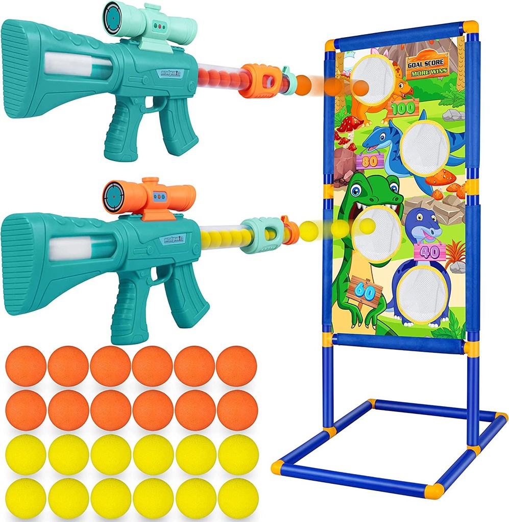 Shooting Game Toy for Age 5, 6, 7, 8,9,10+ Years Old Boys, Shooting Targets - 2pk Foam Ball Popper Air Guns - 24 Foam Balls, Indoor Activity Games for Kids Boys Girls - Compatible with Nerf Toy Guns