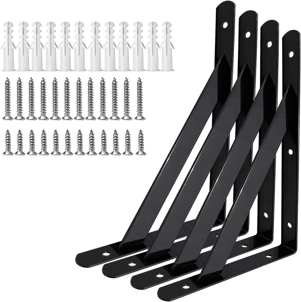 Shelf Brackets 20 Inch X 12 Inch, Home, Garage Use Heavy Duty Shelf Brackets, Black Powder-Coated Hidden Shelf Brackets, Wall Mount L Brackets Wall Brackets