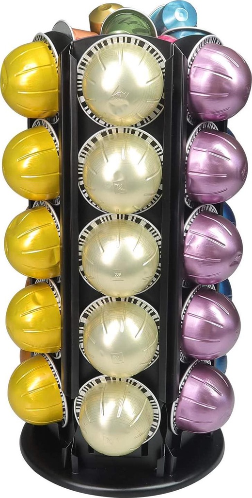 RECAPS Coffee Pods Holder Carousel 360 Degree Revolving Compatible with Vertuoline Slot 6 Stores 30 Pods Cast Iron Black Color(Coffee Pods are Excluded)