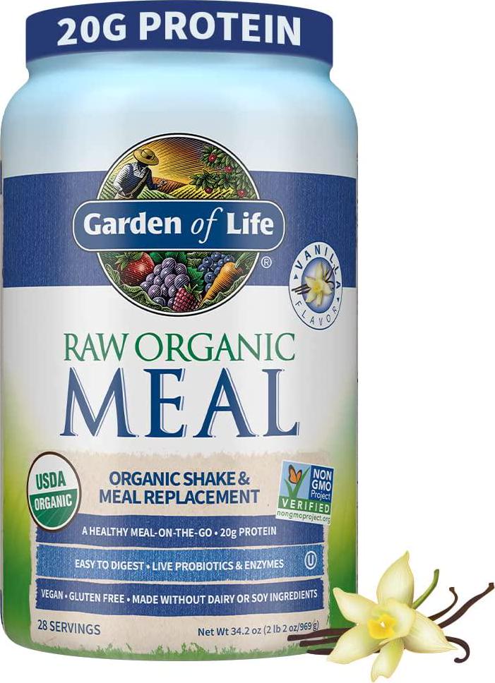 Garden of Life Meal Replacement - Organic Raw Plant Based Protein Powder, Vanilla, Vegan, Gluten-Free, 34.2oz (969g) Powder